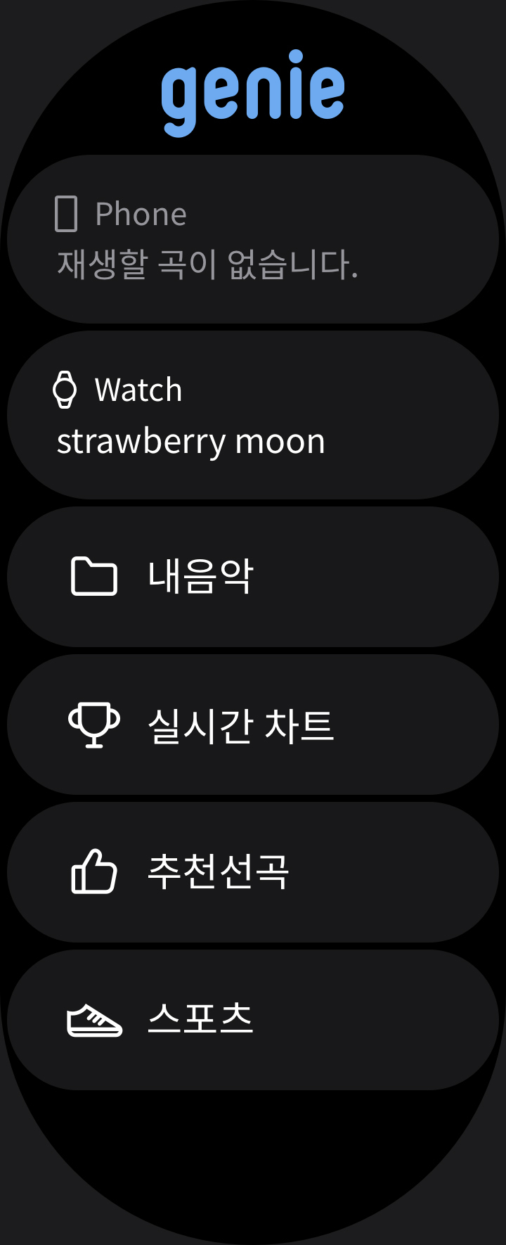 갤럭시워치4에서 지니뮤직 앱이 단독 재생되는 모습. [KT 제공]