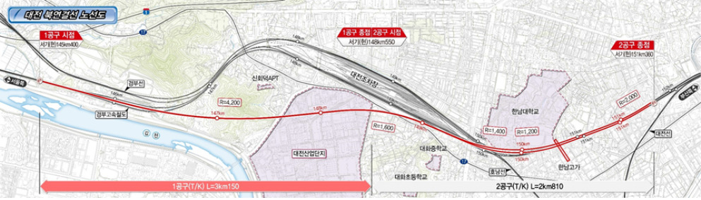 경부고속선 안전취약개소(대전북연결선) 건설공사 위치도