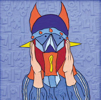 성태진, 나의 일그러진 영웅, 목판에 각과 채색, 24&times;24cm, 2013