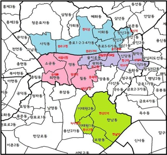 서울 도심 4대 관광특구 상권 지도 [서울시 제공]