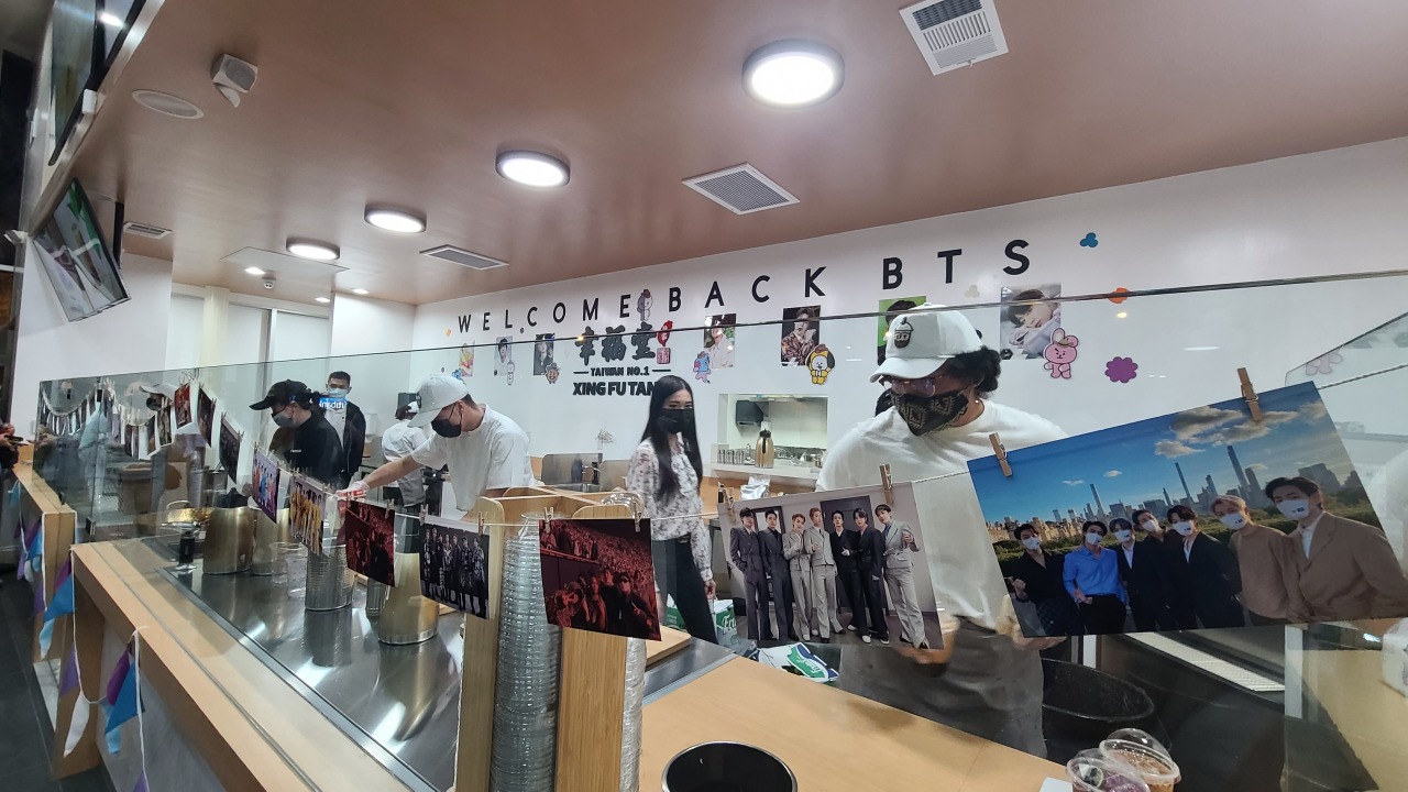 A “Permission to Dance” cup-sleeve event takes place at Xing Fu Tang in Alhambra, California, Friday.