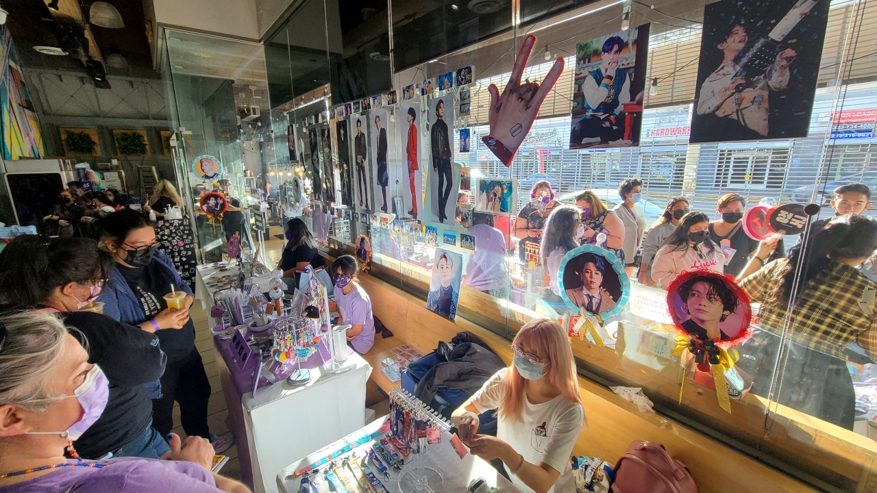 A “Permission to Dance” cup-sleeve event takes place at Dragon Boba in Koreatown, Los Angeles, Friday.