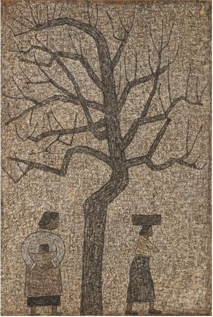 박수근, ‘나무와 두 여인’, 1962, 캔버스에 유채, 130x89cm, 리움미술관 [국립현대미술관 제공]