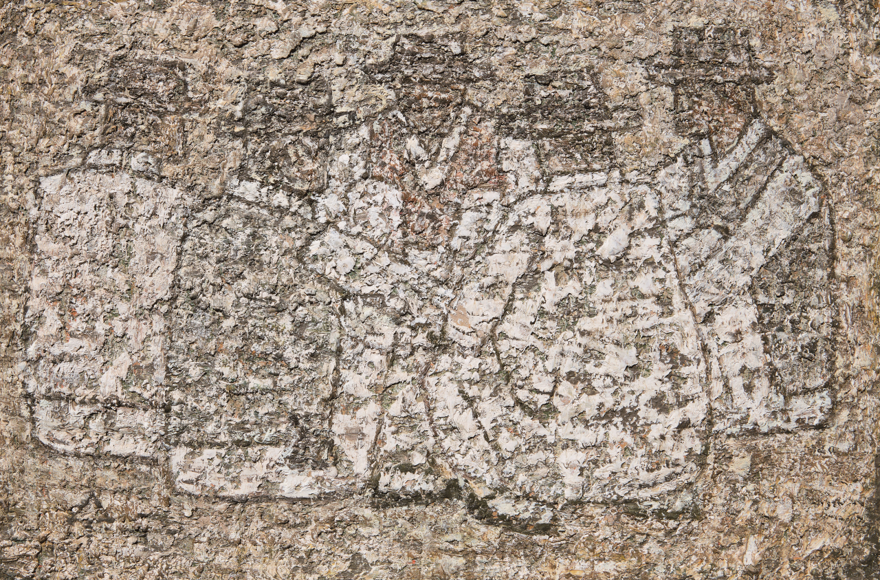 박수근, ‘노인들의 대화’, 1962, 하드보드에 유채, 미국 미시간대학교미술관 [국립현대미술관 제공]