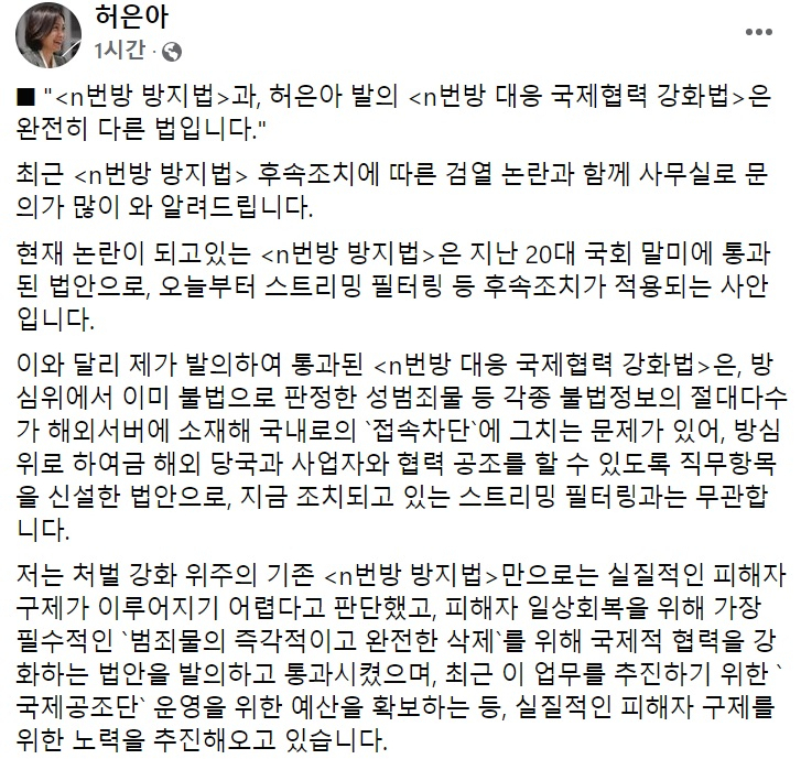 허은아 국민의힘 의원 페이스북 일부 캡처.