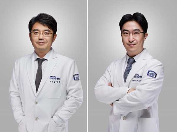 가톨릭대학교 인천성모병원 유방외과 강영준 교수〈사진 왼쪽〉와 성형외과 이준용 교수.