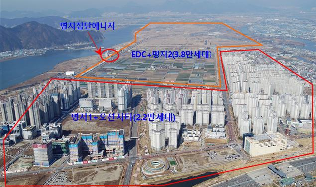 투자대상 지역, 서부산 명지신도시 및 EDC 전경 [부산시 제공]