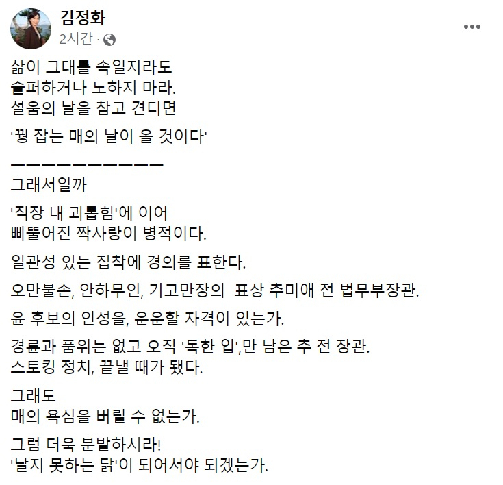 김정화 전 민생당 대표 페이스북 일부 캡처.