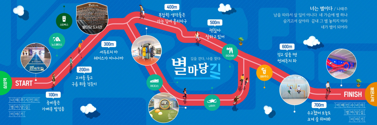 신세계프라퍼티는 스타필드 코엑스몰에 계절이나 날씨와 관계없이 쾌적하게 걸을 수 있는 도심 속 실내 산책 공간 ‘별마당길’을 조성했다.[신세계프라퍼티 제공]