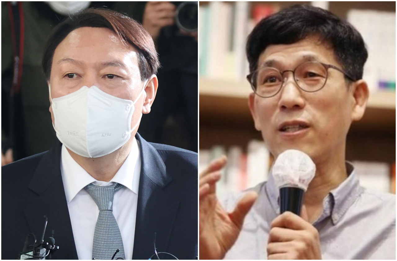 윤석열 국민의힘 대선 후보-진중권 전 동양대 교수. [연합]