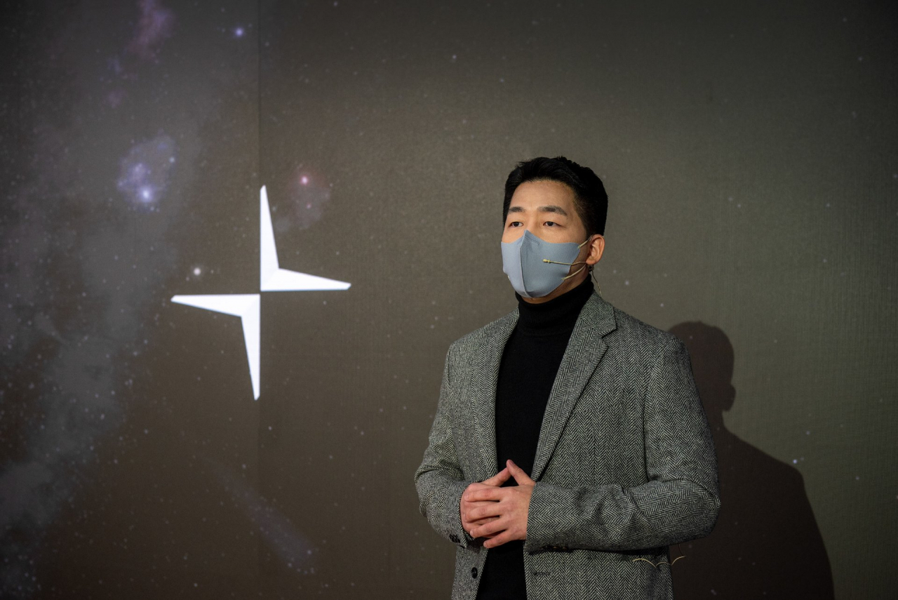 함종성 폴스타코리아 대표이사가 21일 서울 한남동 ‘데스티네이션 서울’에서 열린 브랜드 론칭 간담회에서 인사말을 하고있다. [폴스타코리아 제공]
