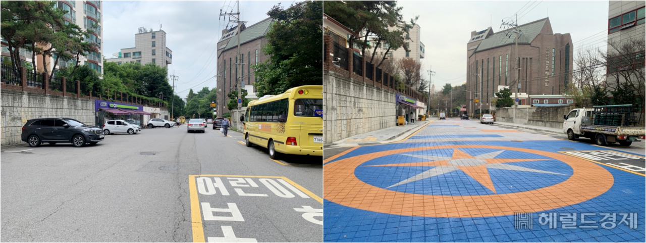 낙성대로3길 보행환경개선사업 전(왼쪽)과 후(오른쪽). [관악구]
