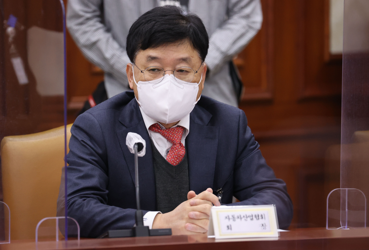 지난 21일 정부서울청사에서 열린 혁신성장 BIG3 관계장관회의에서 정만기 자동차산업협회장이 착석해 있다.[연합]