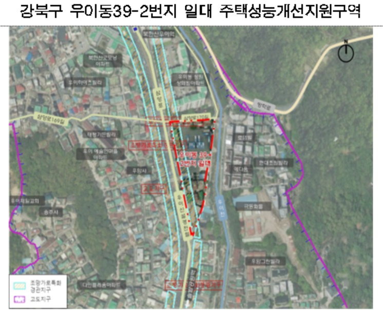 서울시가 주택성능개선지원구역으로 신규 지정한 강북구 우이동 39-2번지 일대. [서울시 제공]