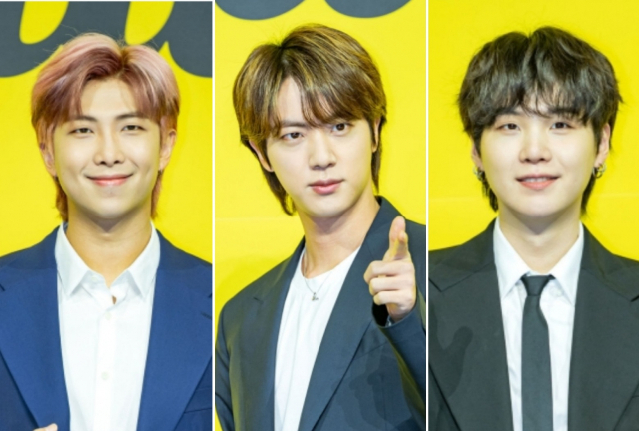 왼쪽부터 코로나19 확진 판정을 받은 방탄소년단 멤버 RM, 진, 슈가 [OSEN]
