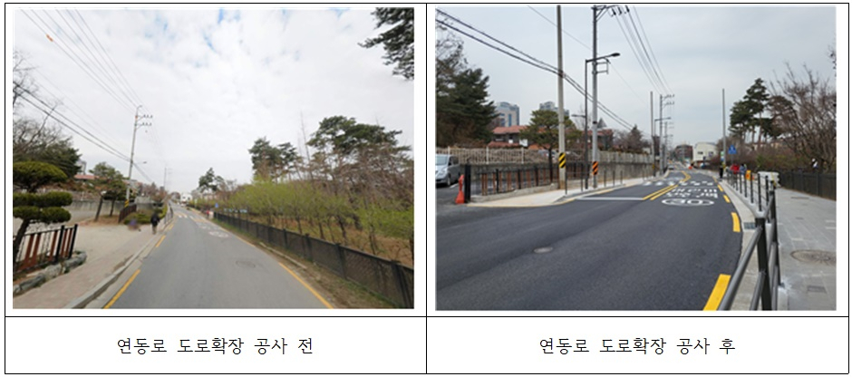 서울 구로구 연동로 확장 공사 전후 모습. [구로구 제공]