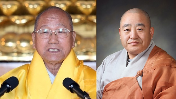 종정 진제 스님(왼쪽), 총무원장 원행스님. 연합뉴스