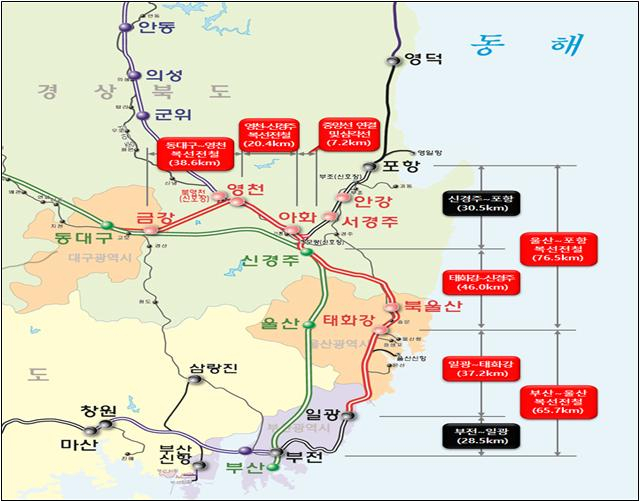동남권 4개 철도건설사업 노선도 [국토교통부 제공]