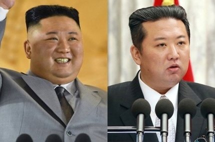 지난해 10월 10일 조선노동당 창건 75주년 경축 열병식, 12월 28일 당 전원회의에 참석한 김정은 총비서의 모습. 확연히 체중 감량한 모습이 보인다. 2021.12.29 [국내에서만 사용가능. 재배포 금지. For Use Only in the Republic of Korea. No Redistribution] [조선중앙통신, 연합뉴스 자료사진]