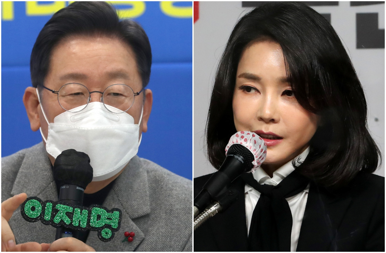 이재명 더불어민주당 대선후보와 윤석열 국민의힘 대선 후보 부인 김건희 씨. [국회사진기자단·공동취재]