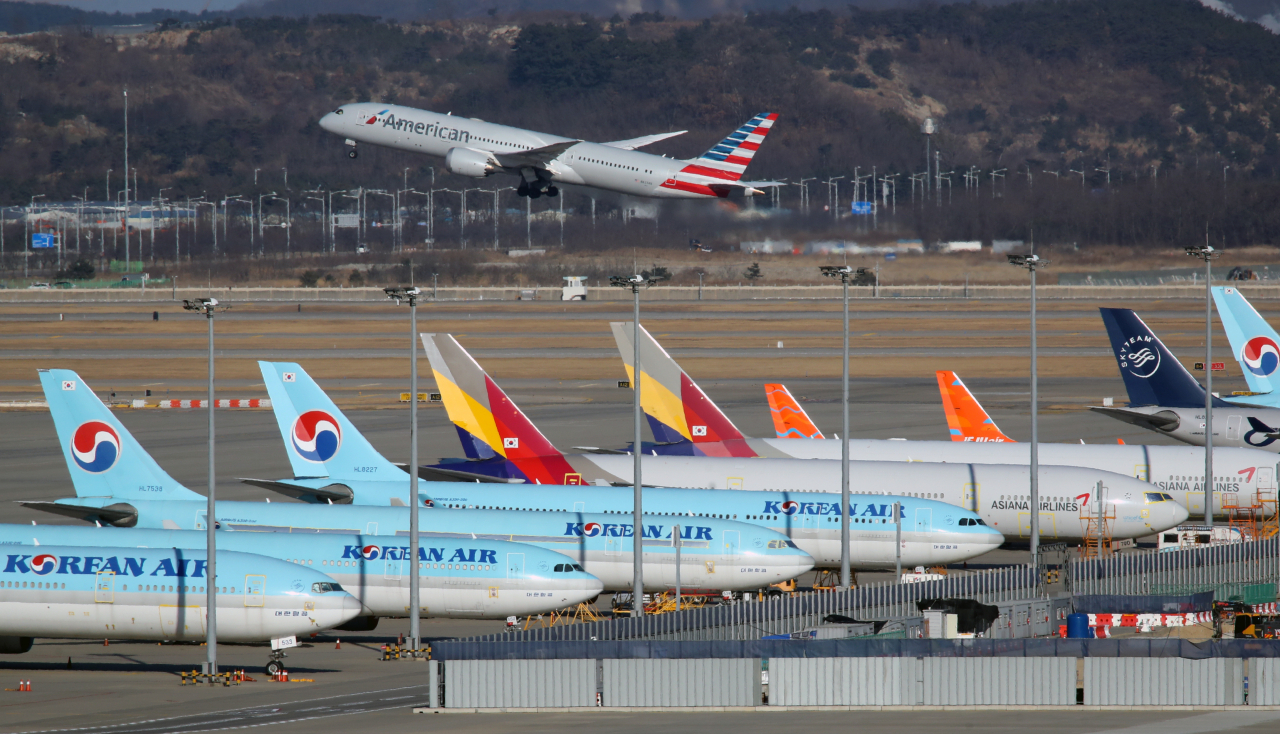 영종도 인천국제공항의 대한항공-아시아나항공 항공기.[연합]