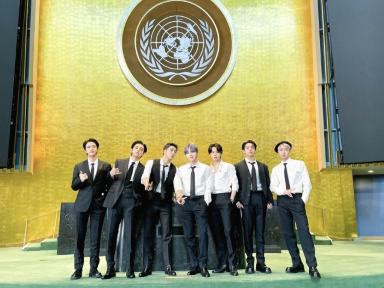 지난 9월 20일 유엔 총회에 선 방탄소년단. [코오롱FnC 제공]