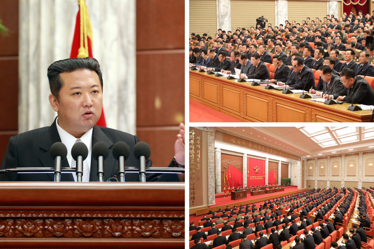 북한 노동당 기관지 노동신문은 31일에도 당 전원회의가 계속될 것임을 예고했다. 김정은 국무위원장이 28일 2일차 회의에 참석해 농촌진흥 발전전략과 과업, 실행방도 등을 제시하는 모습. [평양 노동신문=뉴스1]