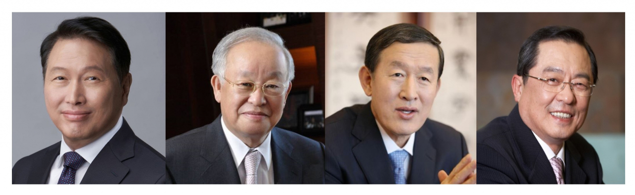 (왼쪽부터) 최태원 대한상공회의소 회장, 손경식 한국경영자총협회 회장, 허창수 전국경제인연합회 회장, 구자열 한국무역협회 회장[각 단체 제공]