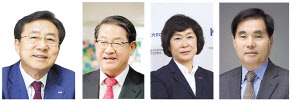 김기문(왼쪽부터) 중소기업중앙회장, 강호갑 중견기업연합회장, 오세희 소상공인연합회장, 정달홍 기계설비건설협회장. [헤럴드 DB]