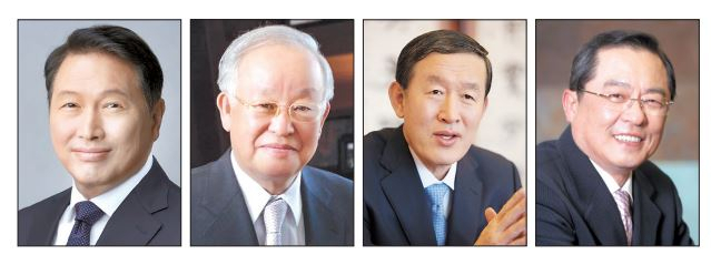 최태원(왼쪽부터) 대한상공회의소 회장, 손경식 한국경영자총협회 회장, 허창수 전국경제인연합회 회장, 구자열 한국무역협회 회장.[각 단체 제공]