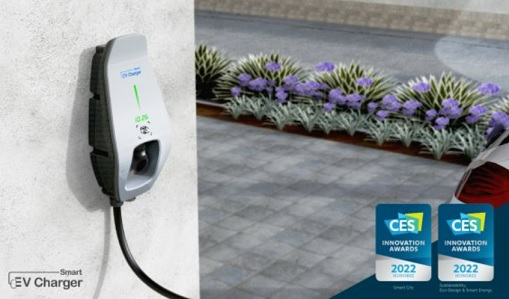 CES 2022에서 혁신상을 수상한 스타트업 에바의 전기차 완속 충전기 ‘스마트 EV 차저’.[에바 제공]