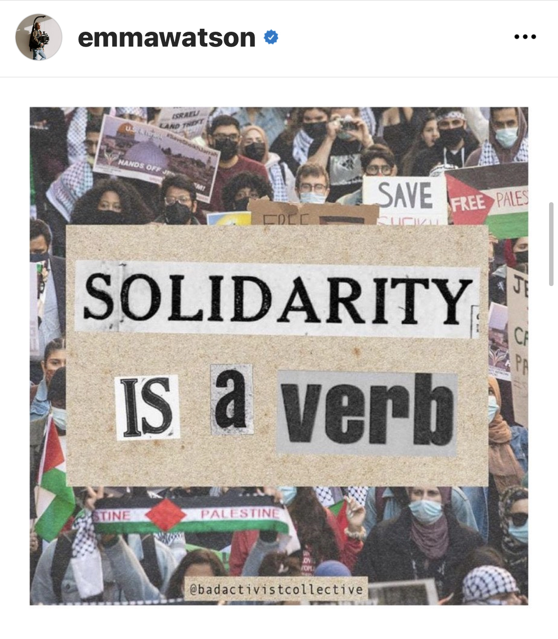 엠마 왓슨이 인스타그램에 올린 게시물. [인스타그램 @emmawatson]