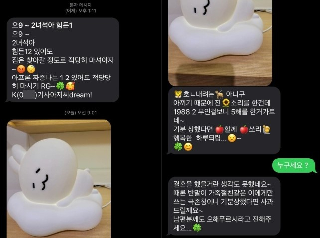 대리기사가 작성자의 여자친구에게 보낸 문자 내용. [온라인 커뮤니티 '보배드림']