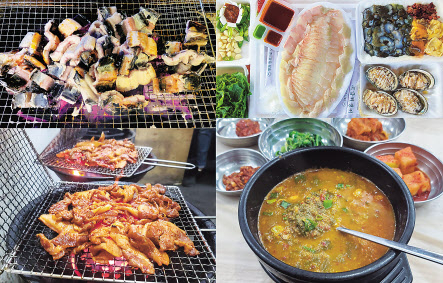 윗줄부터 목리 장어, 마량 회도시락 한세트, 병영돼지석쇠구이, 강진만 짱뚱어탕