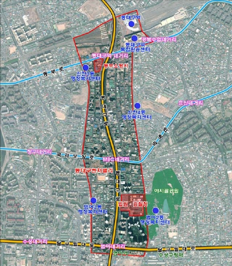 대구 동부소방서~법원·검찰청 등 동대구 역세권 구간.[대구시 제공]