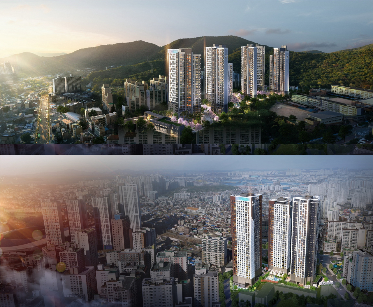인천 뉴서울아파트(위), 현대아파트(아래) 재건축 조감도[SK에코플랜트 제공]