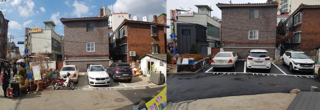 틈새 공간을 녹지화하고 주변 도로를 정비한 장면. [마포구청 제공]