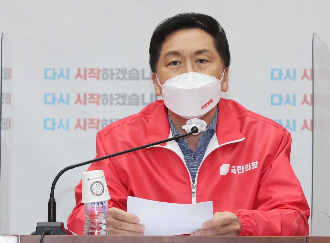 김기현 국민의힘 원내대표가 18일 오전 서울 여의도 국회에서 열린 원내대책회의에서 발언하고 있다. [헤럴드경제=이상섭 기자]