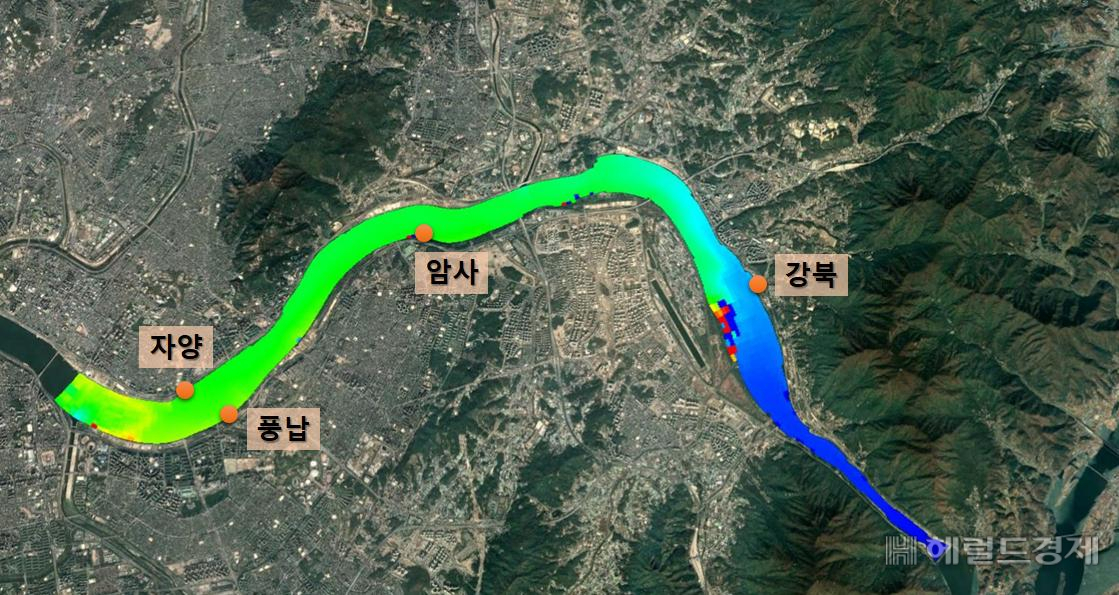 한강 상수원구간 남조류 농도 예측결과 예시