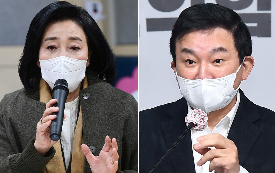 박영선 더불어민주당 선대위 디지털대전환위원장과 원희룡 국민의힘 선대본부 정책본부장 [연합]