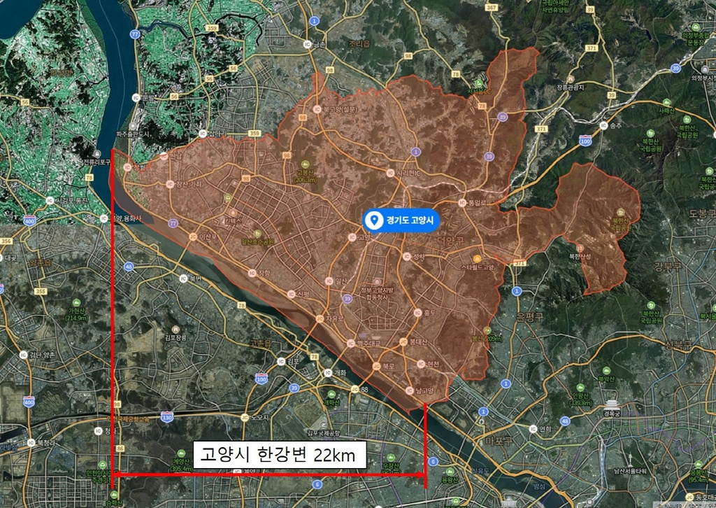 경기 고양시 한강 변에서 낚시 행위가 전면 금지된다. 고양시 한강변 낚시통제구역 지도 [고양시 제공]