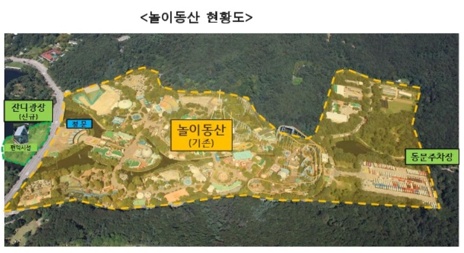 서울시의 ‘서울대공원 놀이동산·곤돌라 개선 추진계획’의 서울랜드 현황도. [서울시 제공]
