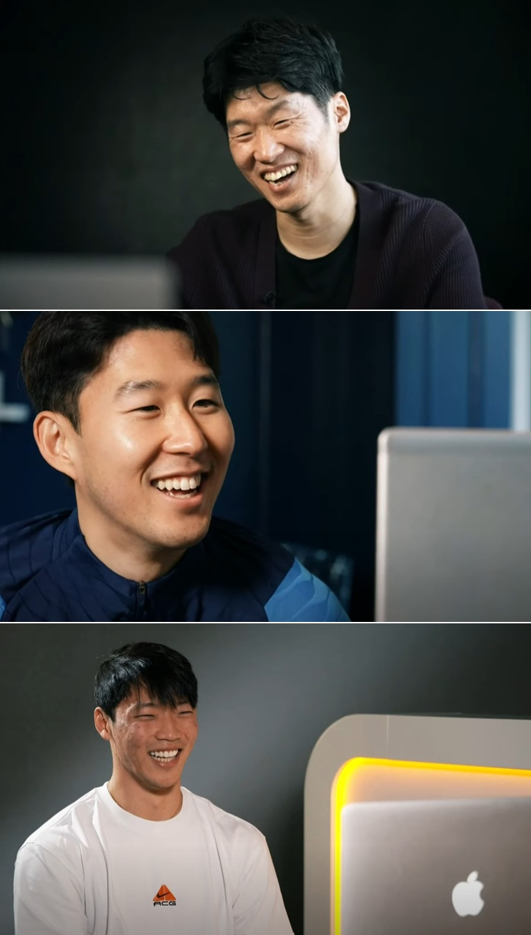 설날을 앞두고 영상 통화를 통해 덕담을 나누고 있는 박지성과 손흥민, 황희찬(위부터) [토트넘 유튜브 캡처]