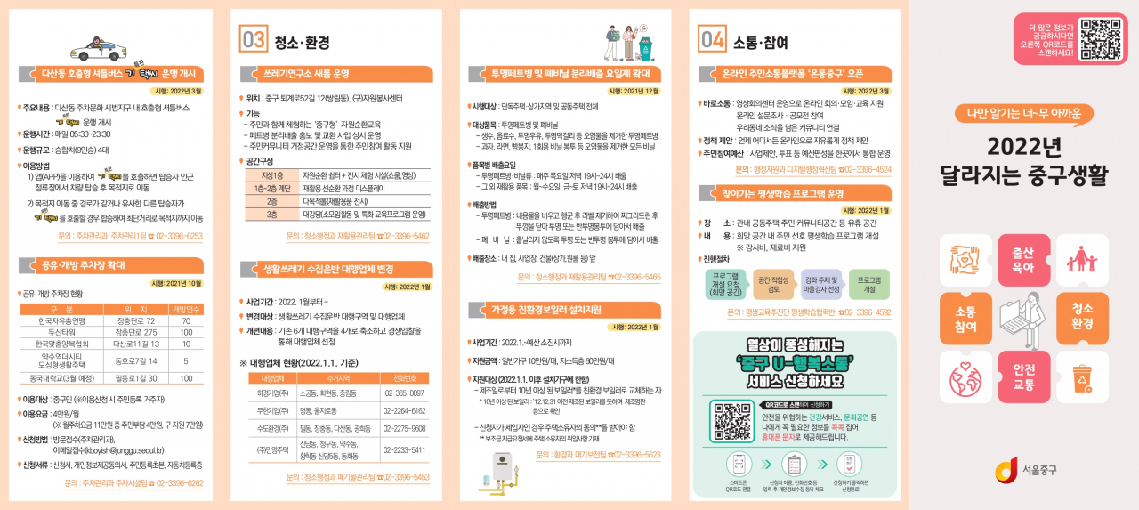 중구 ‘2022년 달라지는 중구생활’ 리플릿. [중구청 제공]