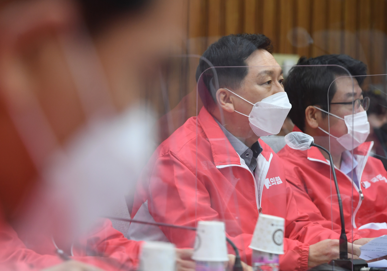 김기현 국민의힘 원내대표가 11일 오전 서울 여의도 국회에서 열린 원내대책회의에서 발언하고 있다.[헤럴드경제=이상섭 기자]