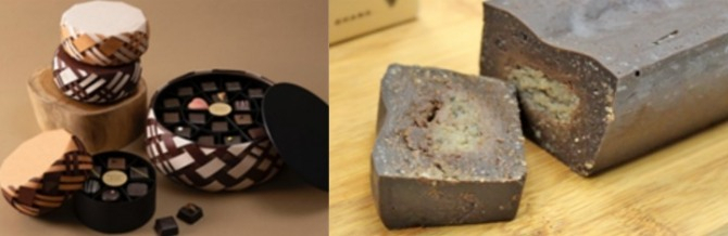 친환경 패키지(좌) 숙성 바나나를 넣은 초콜릿(우)