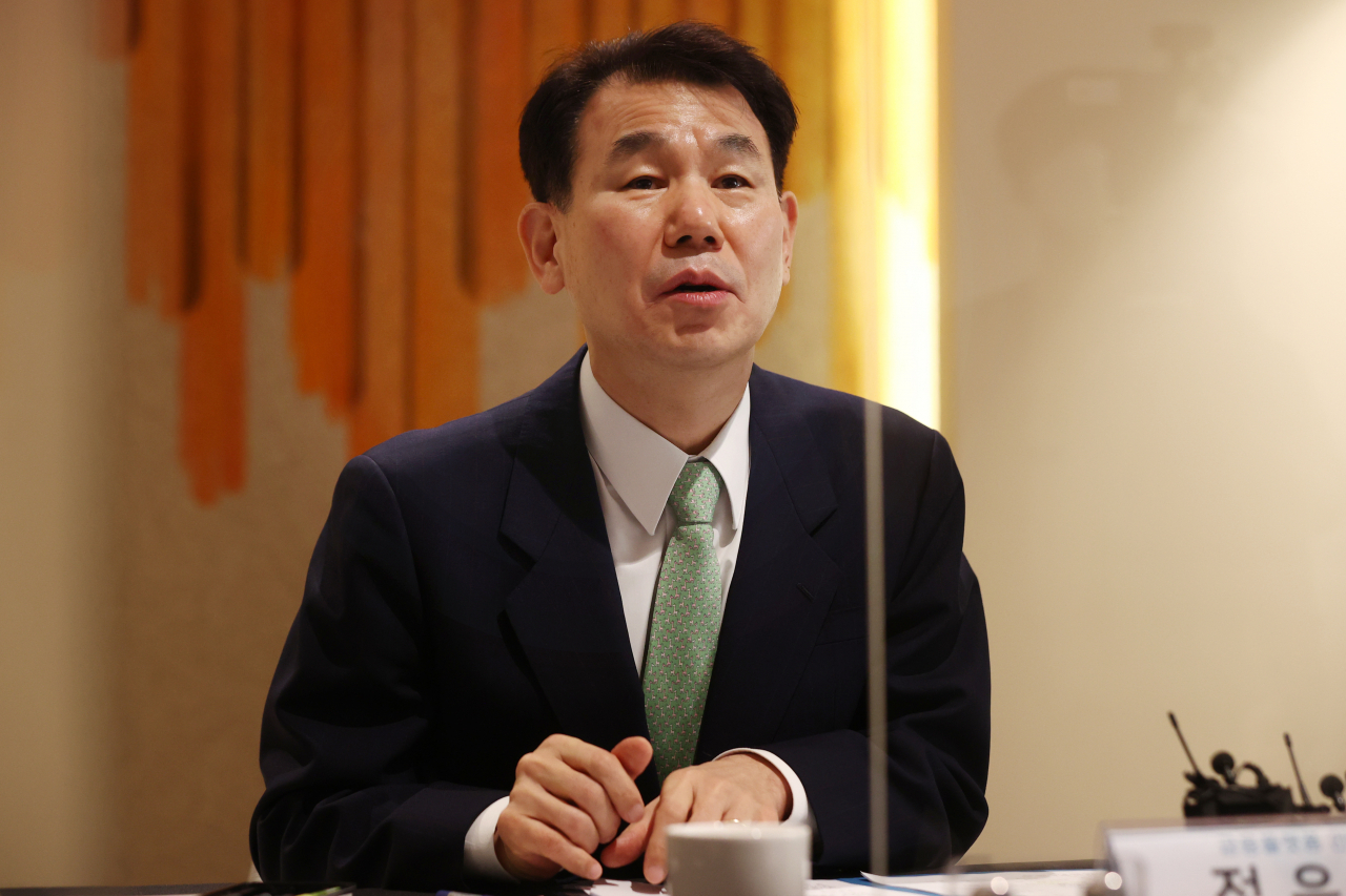 정은보 금융감독원장이 지난달서울 중구 은행회관에서 열린 금융플랫폼 간담회에서 인사말을 하던 모습. 연합뉴스