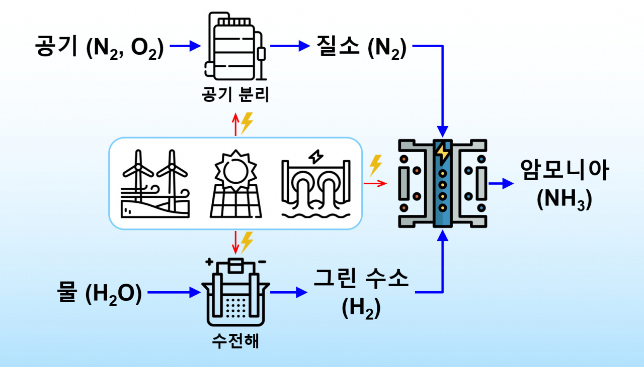 그린 수소와 그린 암모니아 생산 공정 모식도.[인하대학교 제공]