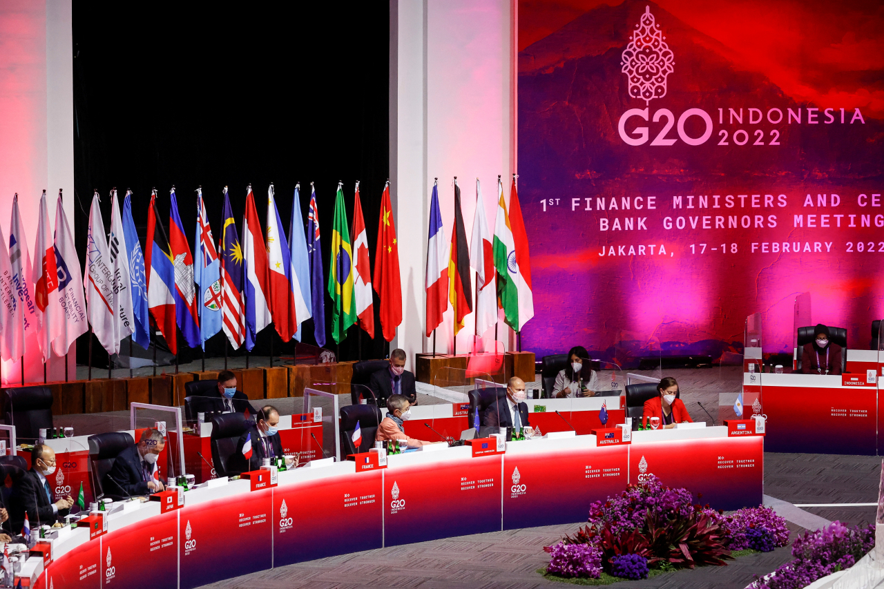 주요20개국(G20) 재무장관·중앙은행 총재회의가 17일(현지시간) 인도네시아에서 진행되고 있는 모습. [로이터]