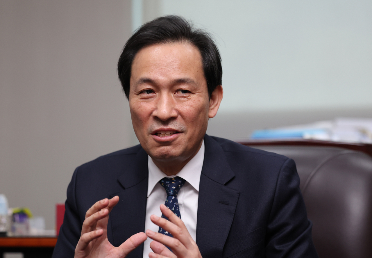 우상호 더불어민주당 총괄선대본부장이 서울 여의도 국회 의원회관에서 연합뉴스와 인터뷰하고 있다. [연합]